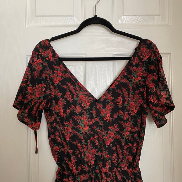 black and red floral maxi jumpsuit romper - Picture 2 of 5